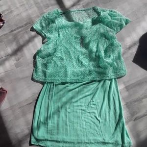 Aqua tank and lace shirt